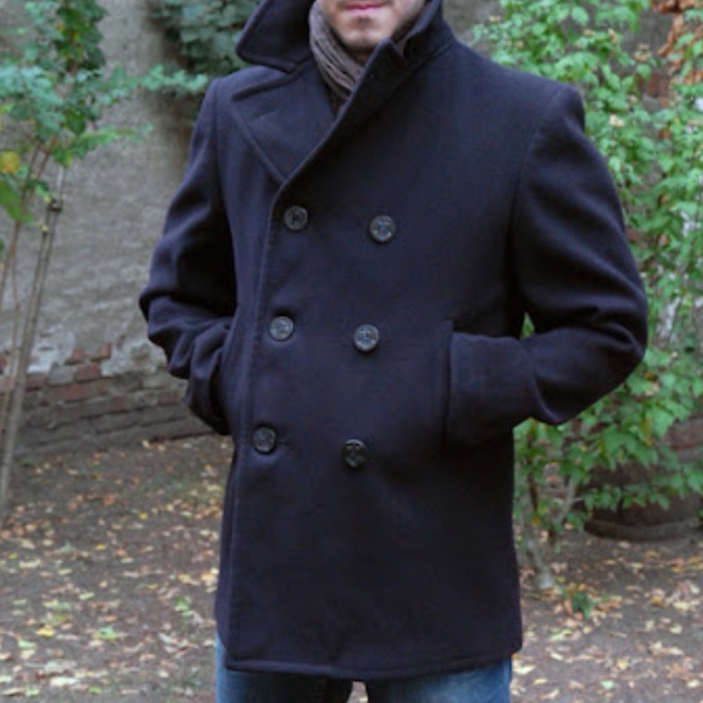Vintage Navy Melton Blue Wool Peacoat, 38R